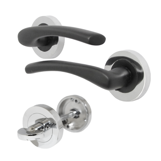 Zena Door Handle Bathroom Thumbturn Modern Matt Black Lever Chrome Rose Internal