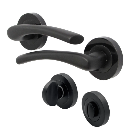 Zena Door Handle Bathroom Thumbturn Modern Matt Black Lever on Nickel Rose Internal