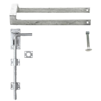 Marketplace JPG companion for Double Gate Fastener Set Galvanised 18′′ Drop Bolt 14′′ Throw Over Loop Latch and Fixings - 76mm/18"/14"