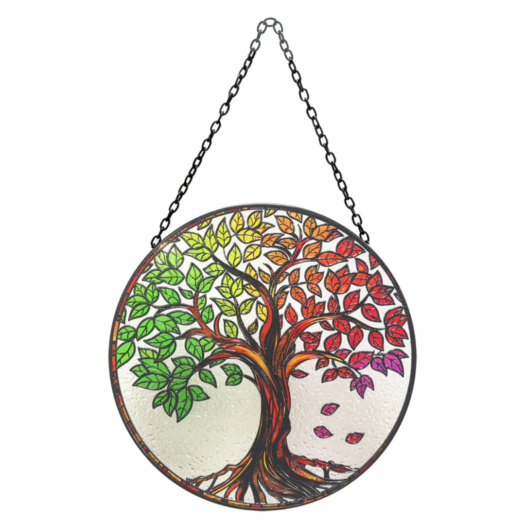 Stained Glass Suncatcher Tree of Life Hanging Round Orbit Garden Decoration