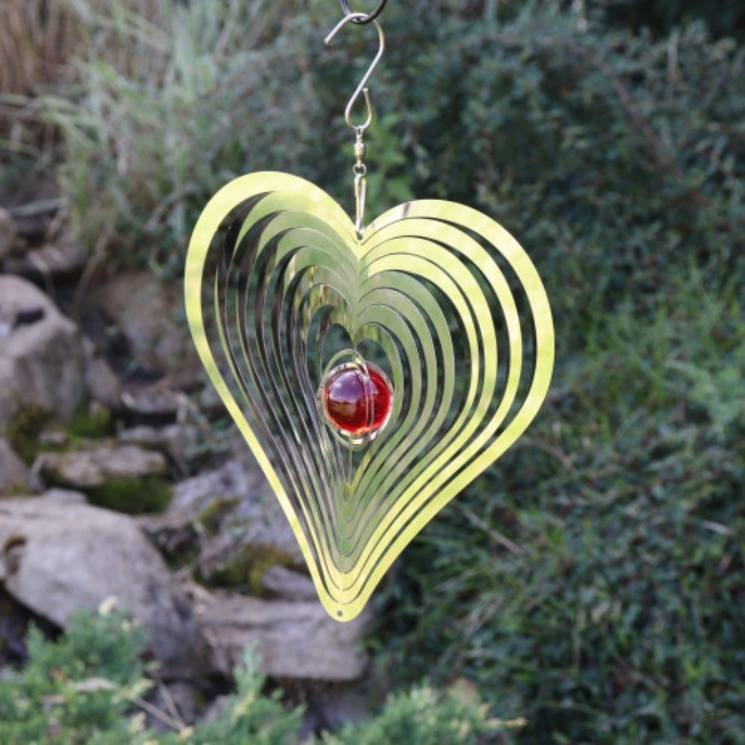 Silhouette Heart Orbit Spinner - Stainless Steel Hanging Wind Spinner Tree Hanger Garden Ornament