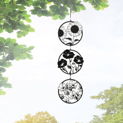 Marketplace JPG companion for Floral Flower Hanging Silhouette Trio Spinner - Metal Black - 60cm x 15cm