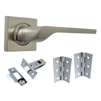 Marketplace JPG companion for UNO-2 Door Handle Satin Nickel Lever on Square Rose Internal Handles + 64mm Latch & Hinges