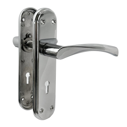 Marketplace JPG companion for Genova Door Handles Polished Chrome Twist Lever Lock on Modern Marina Backplate