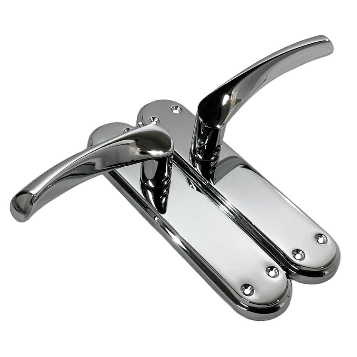 Marketplace JPG companion for Genova Door Handles Polished Chrome Twist Lever Latch on Modern Marina Backplate
