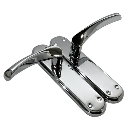 Marketplace JPG companion for Genova Door Handles Polished Chrome Twist Lever Latch on Modern Marina Backplate