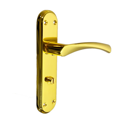 Marketplace JPG companion for Genova Door Handles Polished Brass Twist Lever Bathroom Lock on Modern Marina Backplate