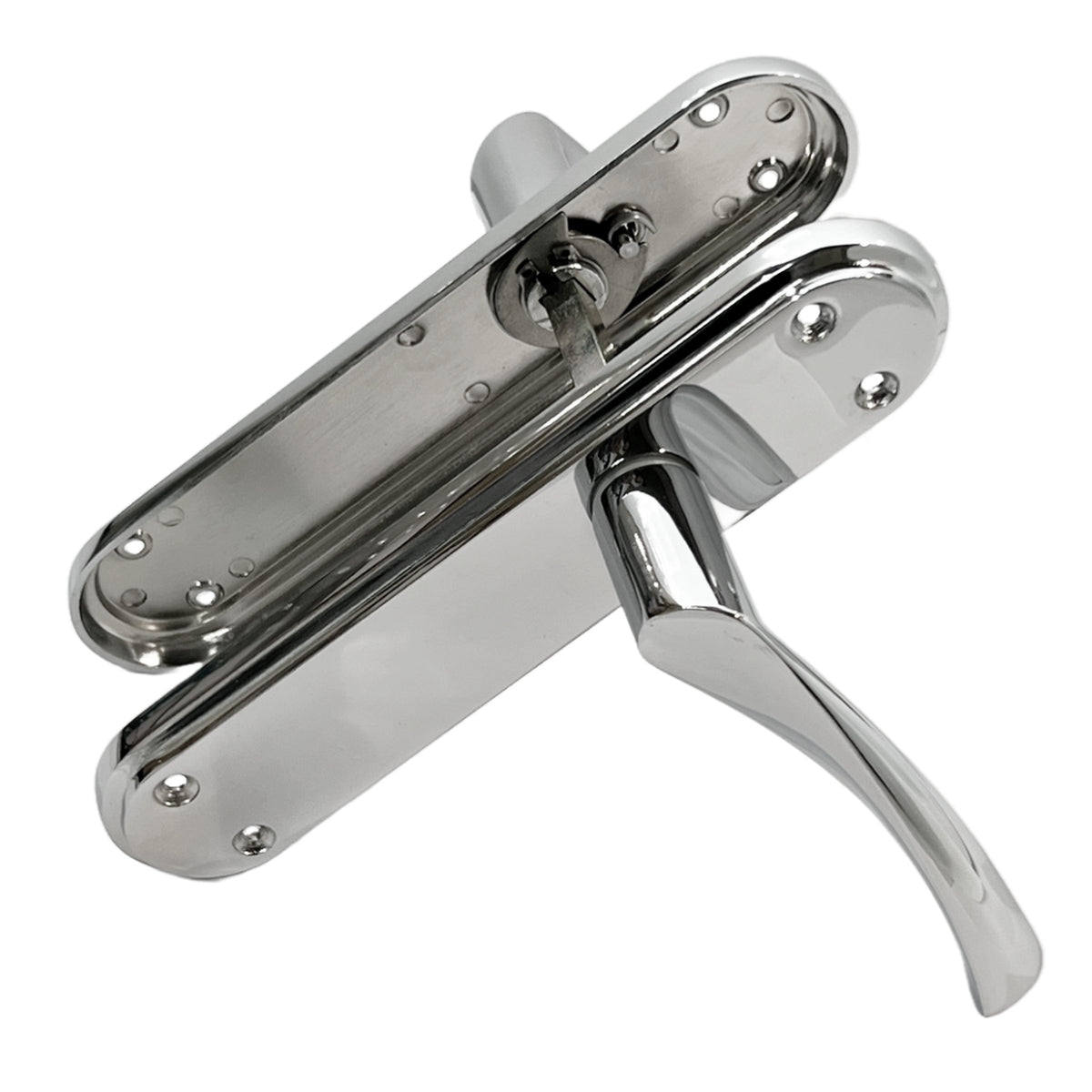 Marketplace JPG companion for Genova Door Handles Polished Chrome Twist Lever Latch on Modern Marina Backplate