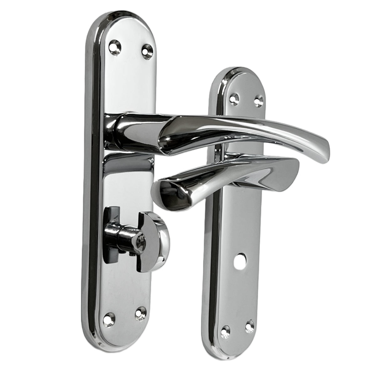 Marketplace JPG companion for Genova Door Handles Polished Chrome Twist Lever Bathroom Lock on Modern Marina Backplate