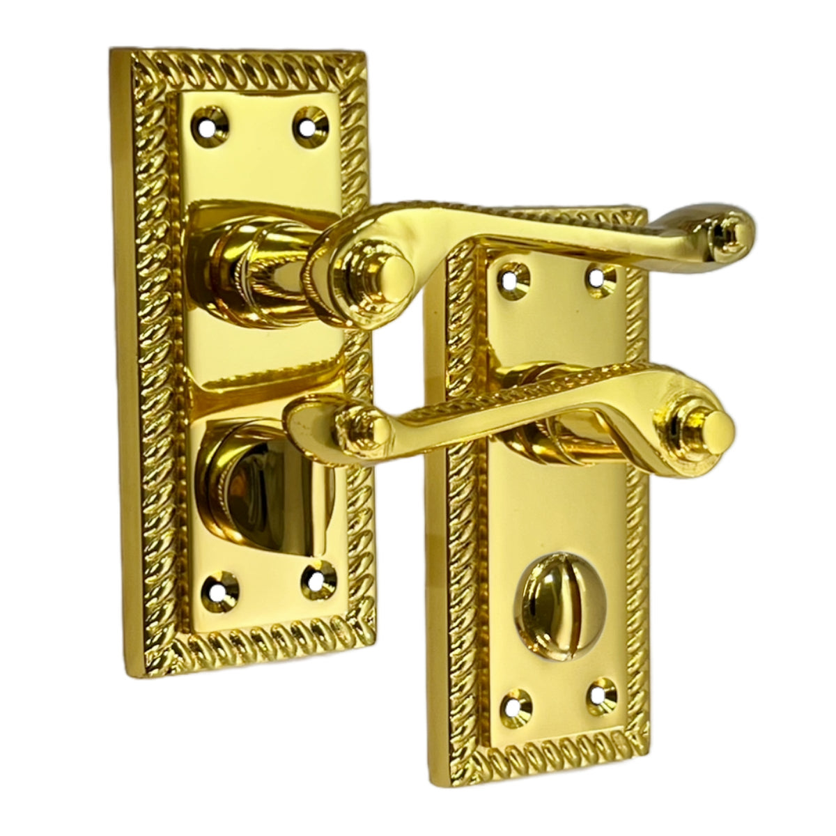 Marketplace JPG companion for Georgian Door Handles Privacy WC Bathroom Brass 108mm X 48mm Scroll Lever - 10mm