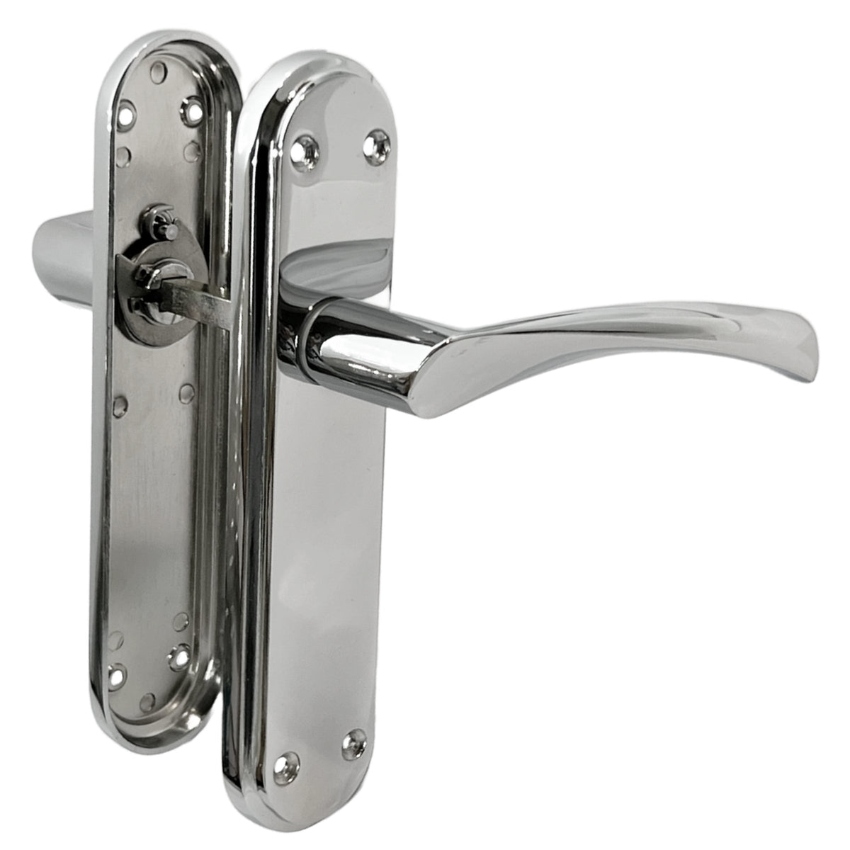 Marketplace JPG companion for Genova Door Handles Polished Chrome Twist Lever Latch on Modern Marina Backplate