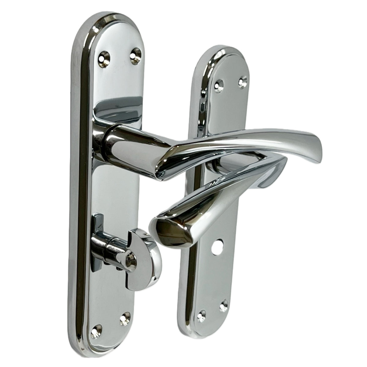 Marketplace JPG companion for Genova Door Handles Polished Chrome Twist Lever Bathroom Lock on Modern Marina Backplate