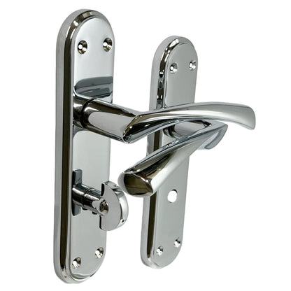 Marketplace JPG companion for Genova Door Handles Polished Chrome Twist Lever Bathroom Lock on Modern Marina Backplate