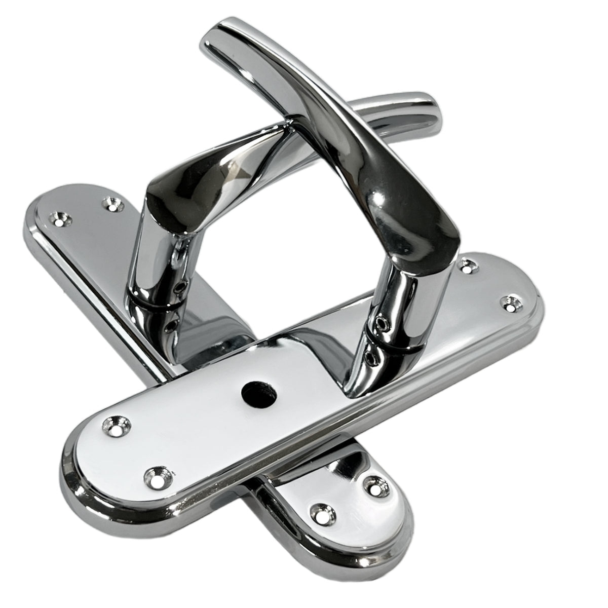 Marketplace JPG companion for Genova Door Handles Polished Chrome Twist Lever Bathroom Lock on Modern Marina Backplate