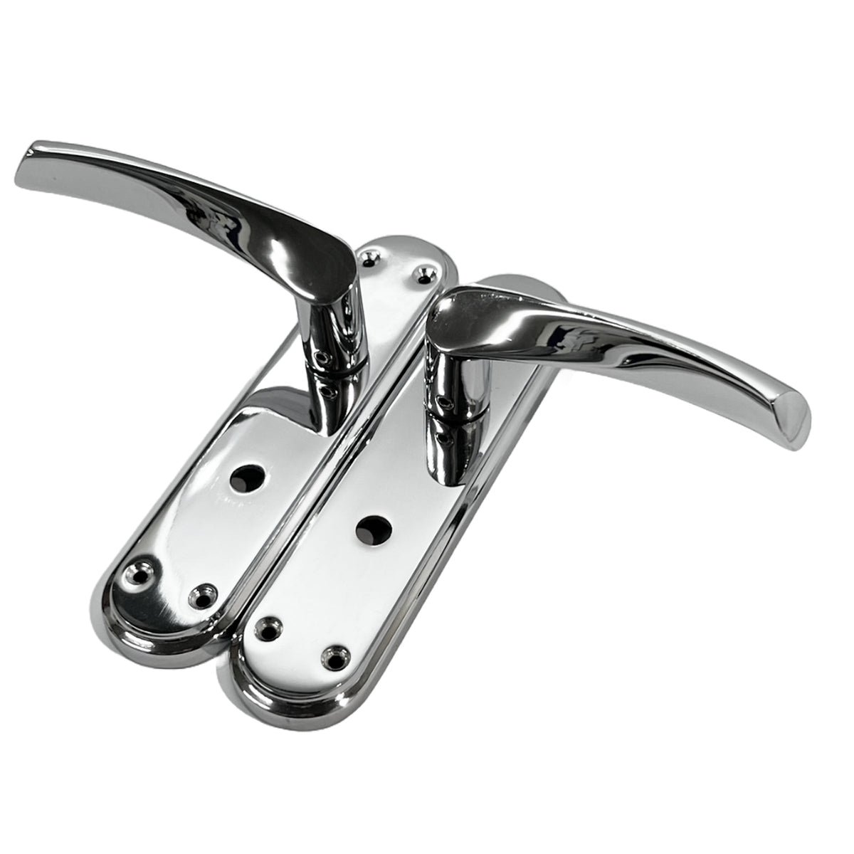 Marketplace JPG companion for Genova Door Handles Polished Chrome Twist Lever Bathroom Lock on Modern Marina Backplate