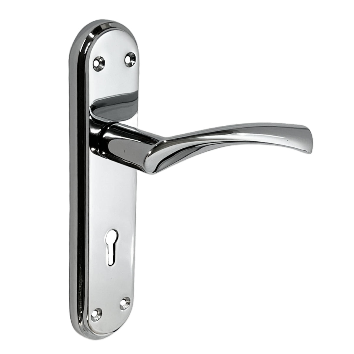 Marketplace JPG companion for Genova Door Handles Polished Chrome Twist Lever Lock on Modern Marina Backplate