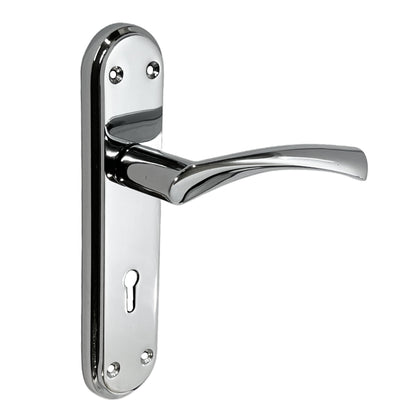 Marketplace JPG companion for Genova Door Handles Polished Chrome Twist Lever Lock on Modern Marina Backplate