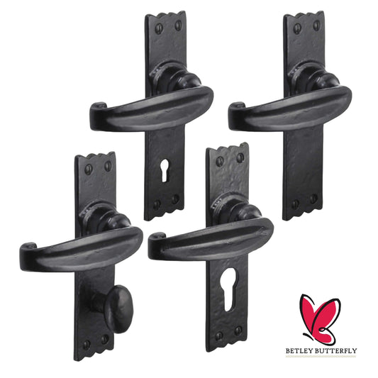 Marketplace JPG companion for Iron Door Handles Black 158 X 38mm Antique Vintage Cottage Lever Lock Euro Bath Handle