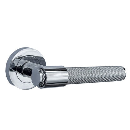 Marketplace JPG companion for Knurled Door Handles Polished Chrome Loop & Neck Lever on Round Rose Latch Handle Luxe