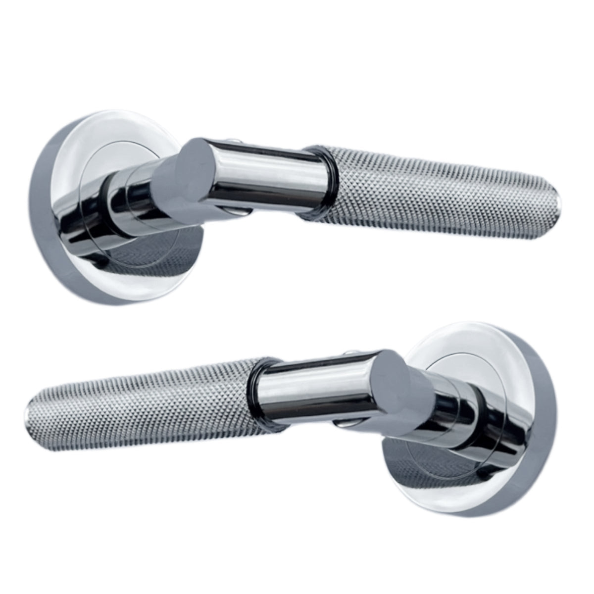 Marketplace JPG companion for Knurled Turning Door Handles Polished Chrome Lever on Round Rose Latch Handle Luxe
