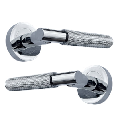 Marketplace JPG companion for Knurled Turning Door Handles Polished Chrome Lever on Round Rose Latch Handle Luxe
