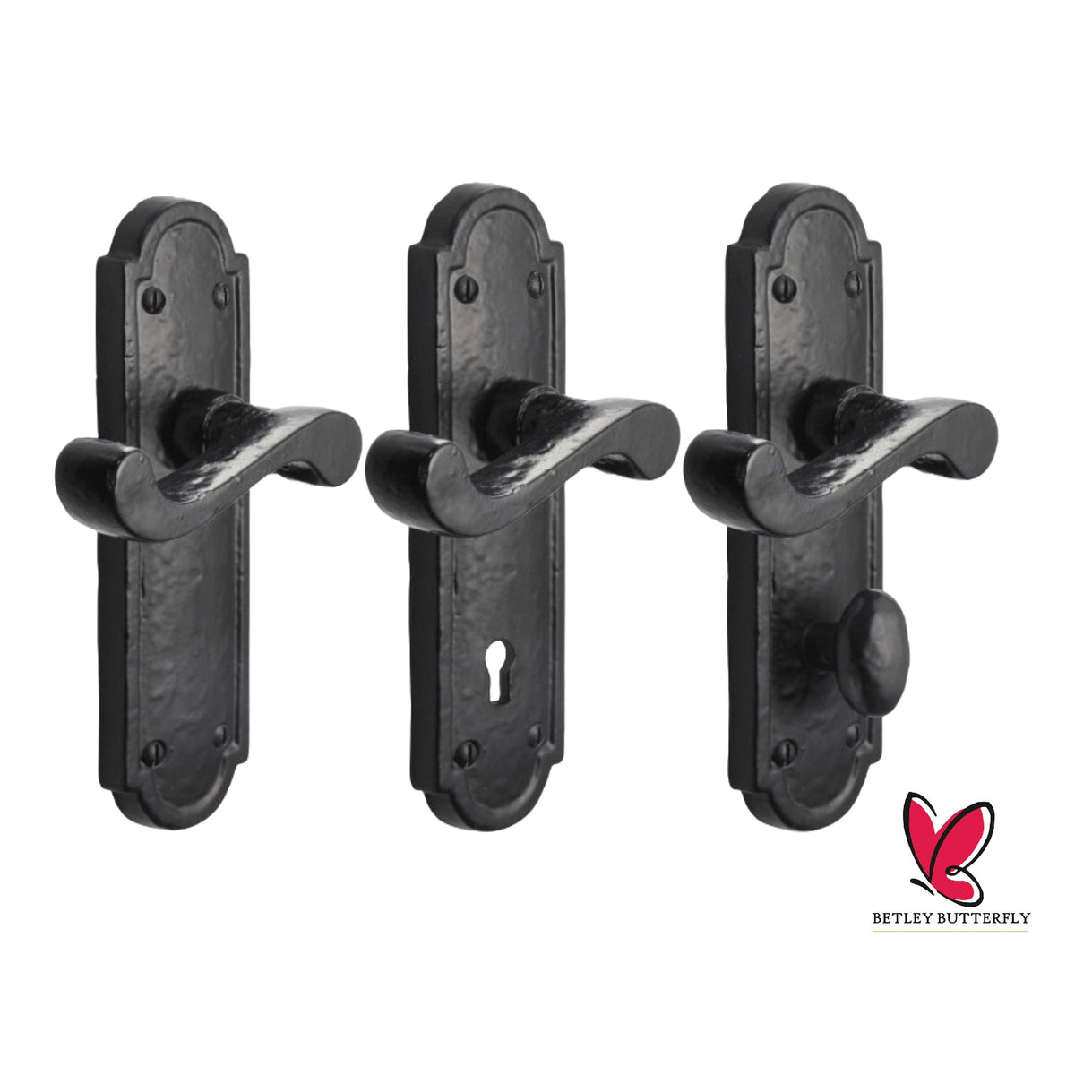 Marketplace JPG companion for Iron Door Handles Black 172 X 48mm Antique Vintage Cottage Lever Lock Euro Handle