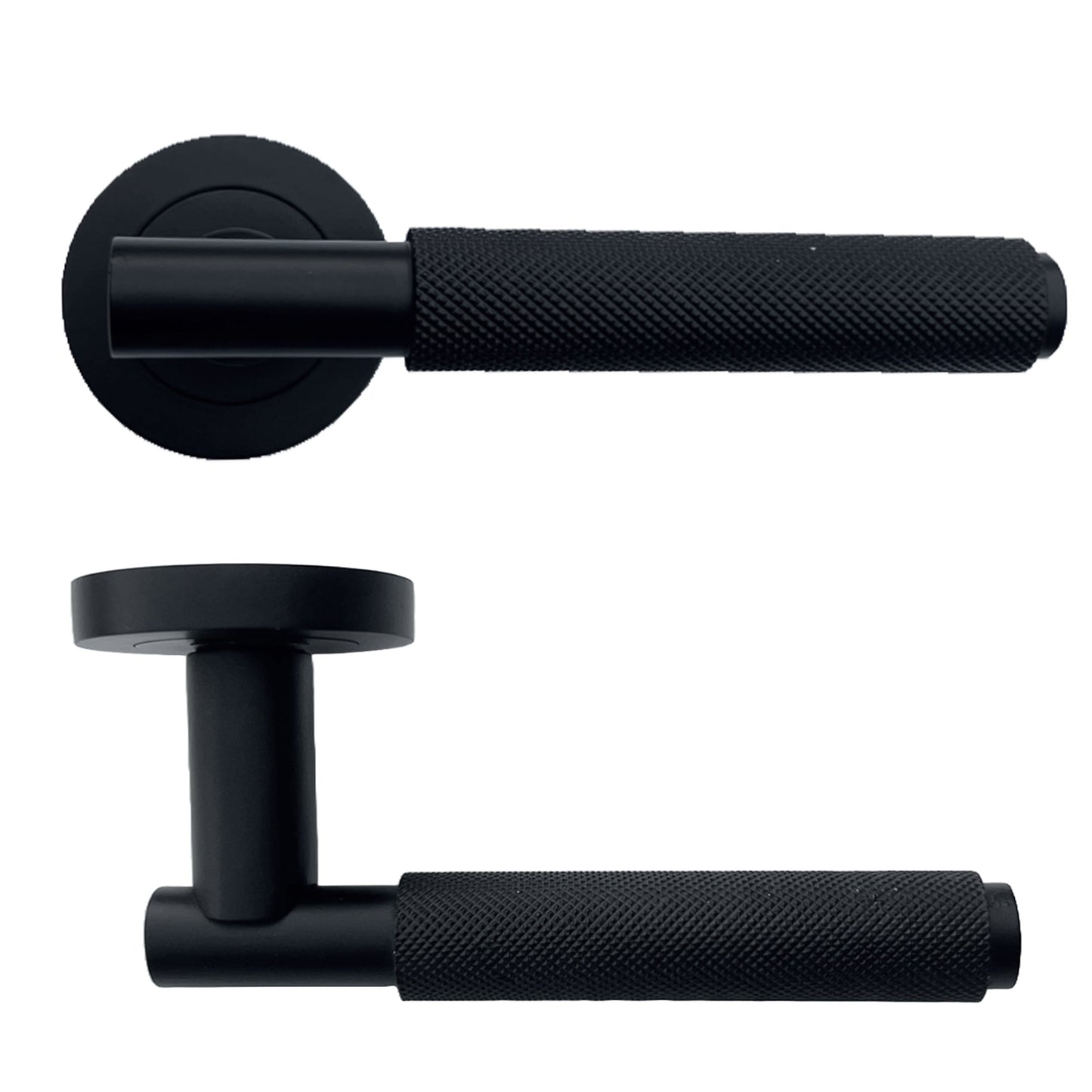 Marketplace JPG companion for Knurled Turning Door Handles Matt Black Lever on Round Rose Latch Handle Luxe