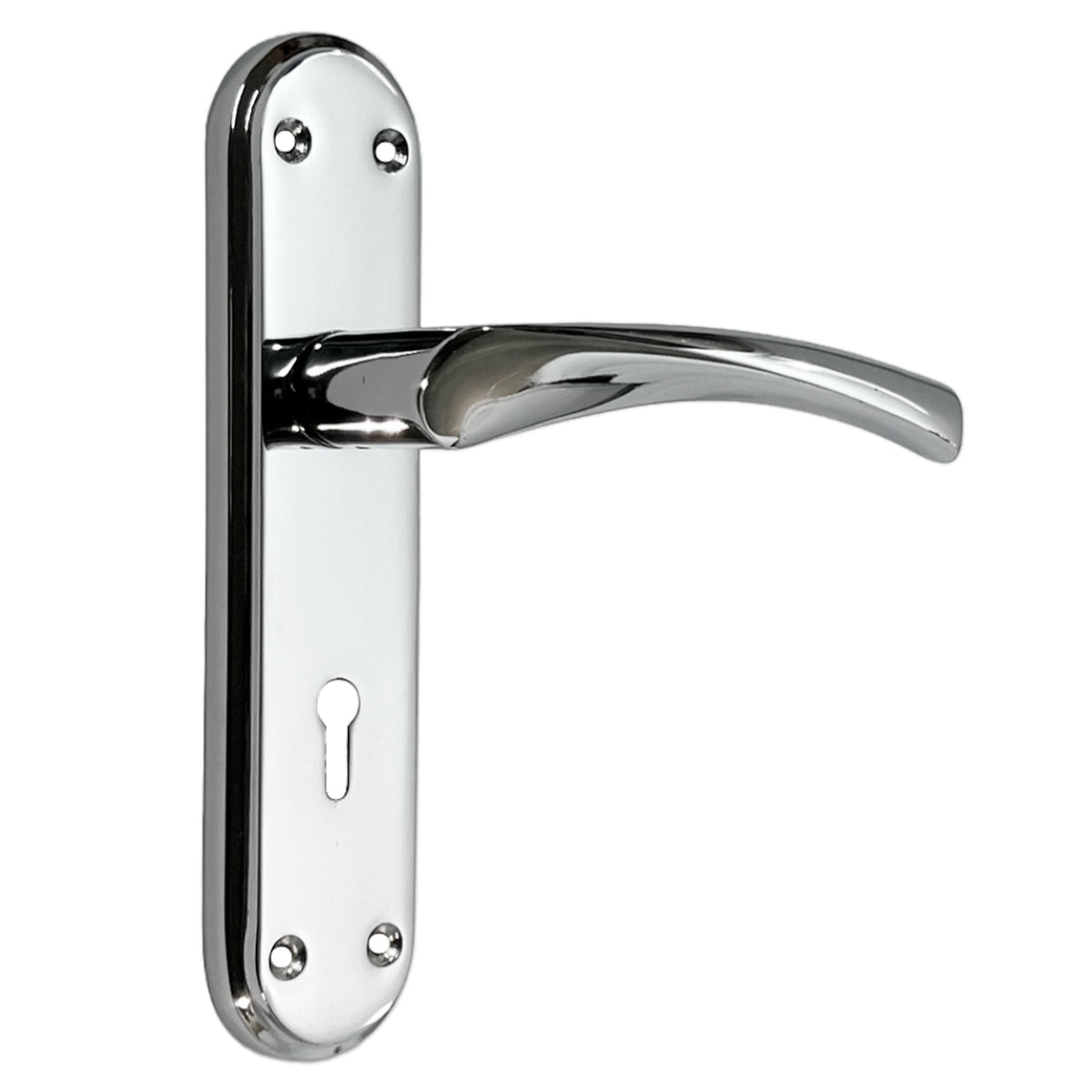 Marketplace JPG companion for Genova Door Handles Polished Chrome Twist Lever Lock on Modern Marina Backplate