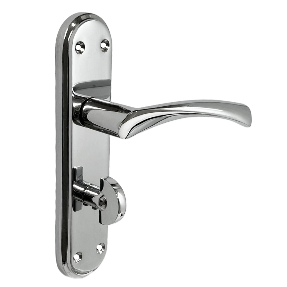 Marketplace JPG companion for Genova Door Handles Polished Chrome Twist Lever Bathroom Lock on Modern Marina Backplate