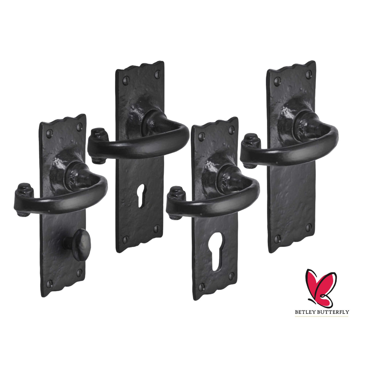 Marketplace JPG companion for Iron Door Handles Black 158 X 55mm Antique Vintage Cottage Lever Lock Euro Bath Handle