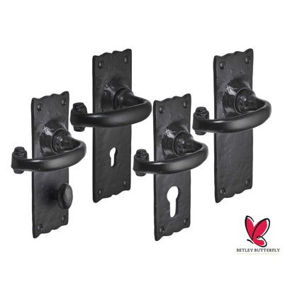 Marketplace JPG companion for Iron Door Handles Black 158 X 55mm Antique Vintage Cottage Lever Lock Euro Bath Handle