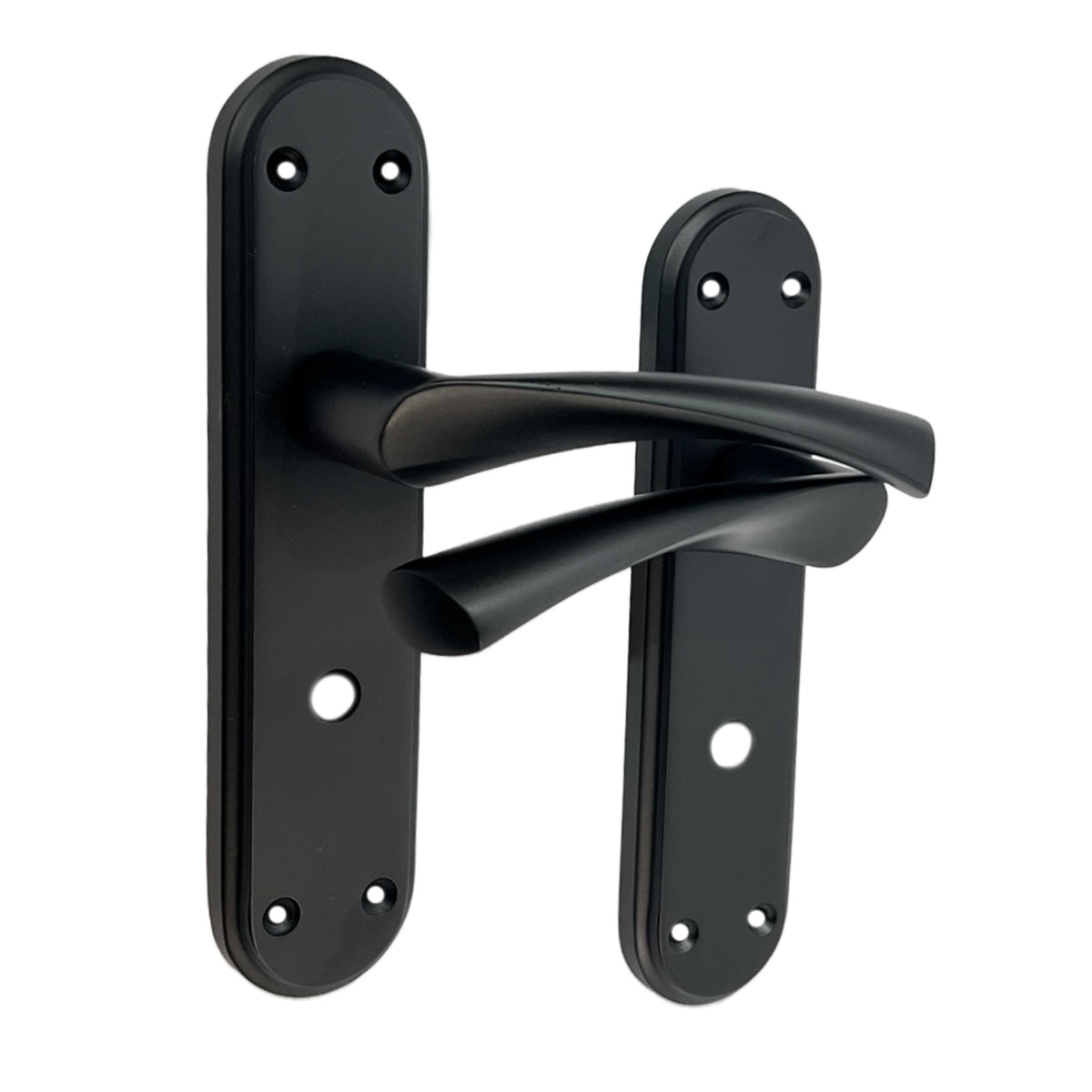 Marketplace JPG companion for Genova Door Handles Matt Black Twist Lever Bathroom Lock on Modern Marina Backplate