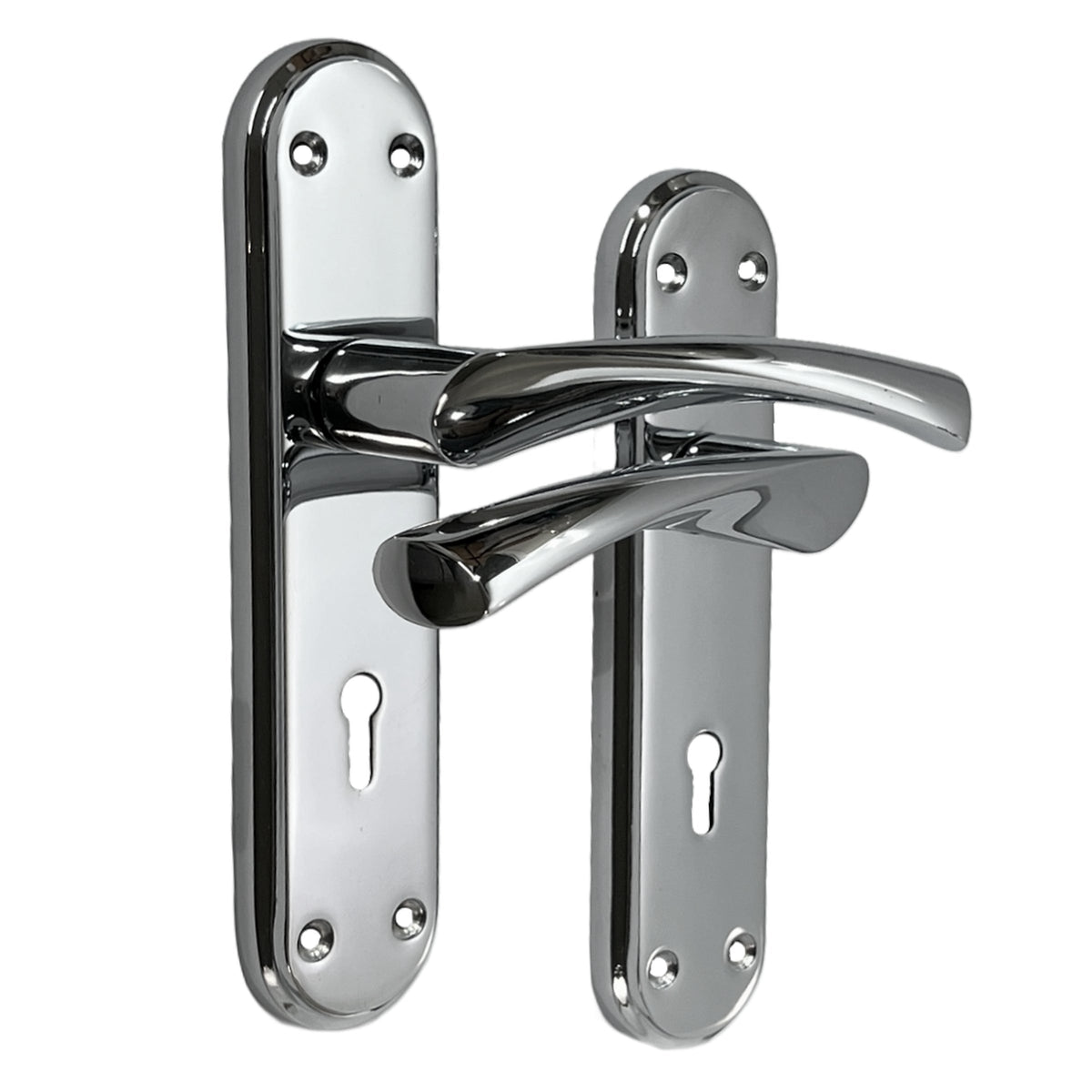 Marketplace JPG companion for Genova Door Handles Polished Chrome Twist Lever Lock on Modern Marina Backplate