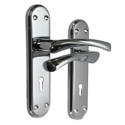 Marketplace JPG companion for Genova Door Handles Polished Chrome Twist Lever Lock on Modern Marina Backplate