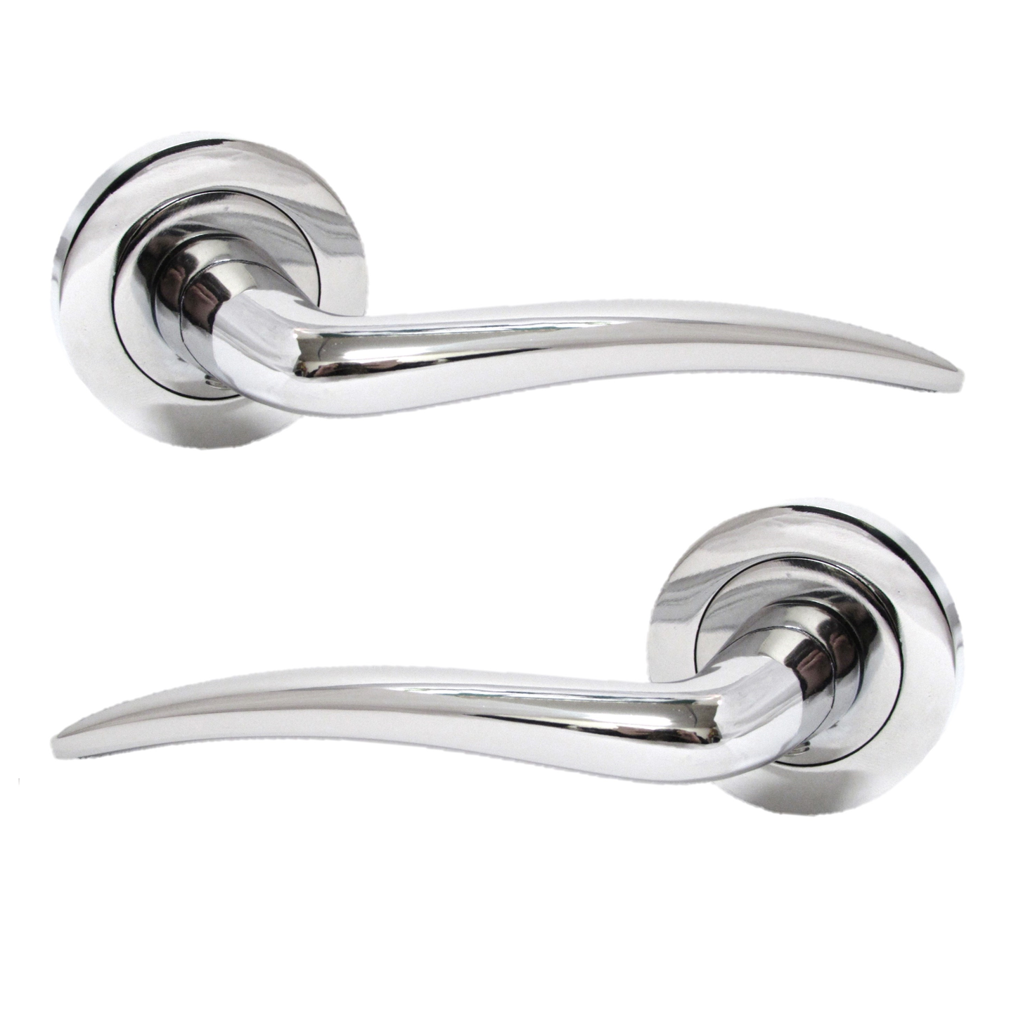 Carla Door Handles Latch Curved Lever on Rose - Chrome 125mm