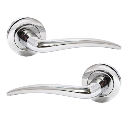 Carla Door Handles Latch Curved Lever on Rose - Chrome 125mm
