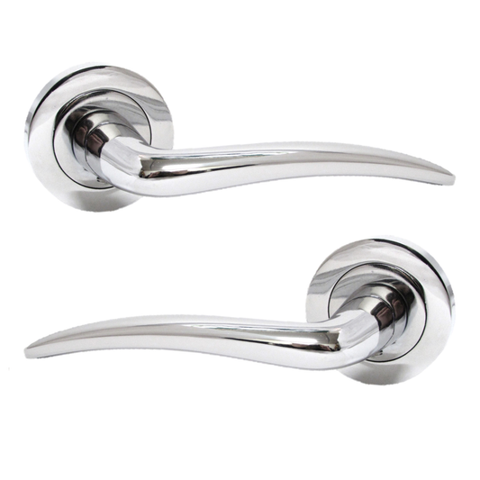 Carla Door Handles Latch Curved Lever on Rose - Chrome 125mm