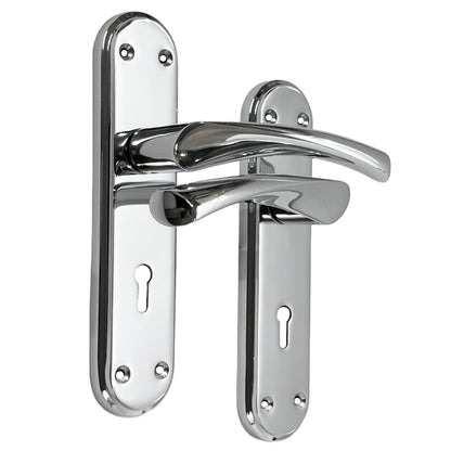 Marketplace JPG companion for Genova Door Handles Polished Chrome Twist Lever Lock on Modern Marina Backplate