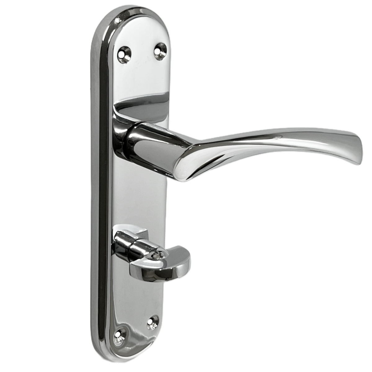 Marketplace JPG companion for Genova Door Handles Polished Chrome Twist Lever Bathroom Lock on Modern Marina Backplate