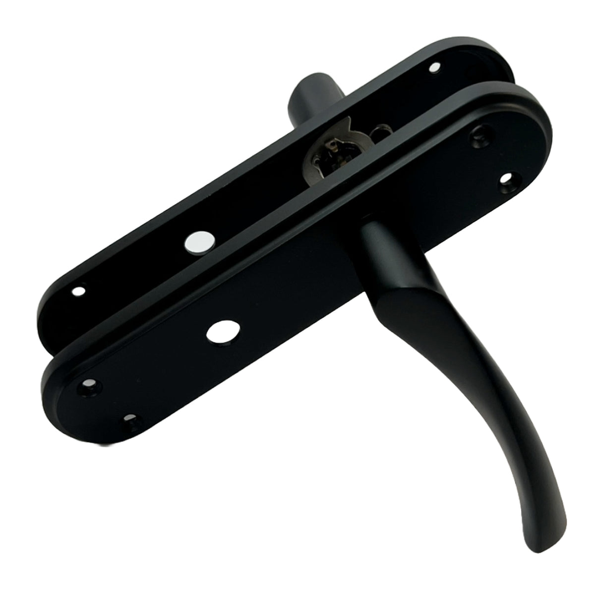 Marketplace JPG companion for Genova Door Handles Matt Black Twist Lever Bathroom Lock on Modern Marina Backplate