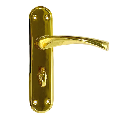 Marketplace JPG companion for Genova Door Handles Polished Brass Twist Lever Bathroom Lock on Modern Marina Backplate
