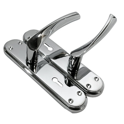Marketplace JPG companion for Genova Door Handles Polished Chrome Twist Lever Lock on Modern Marina Backplate