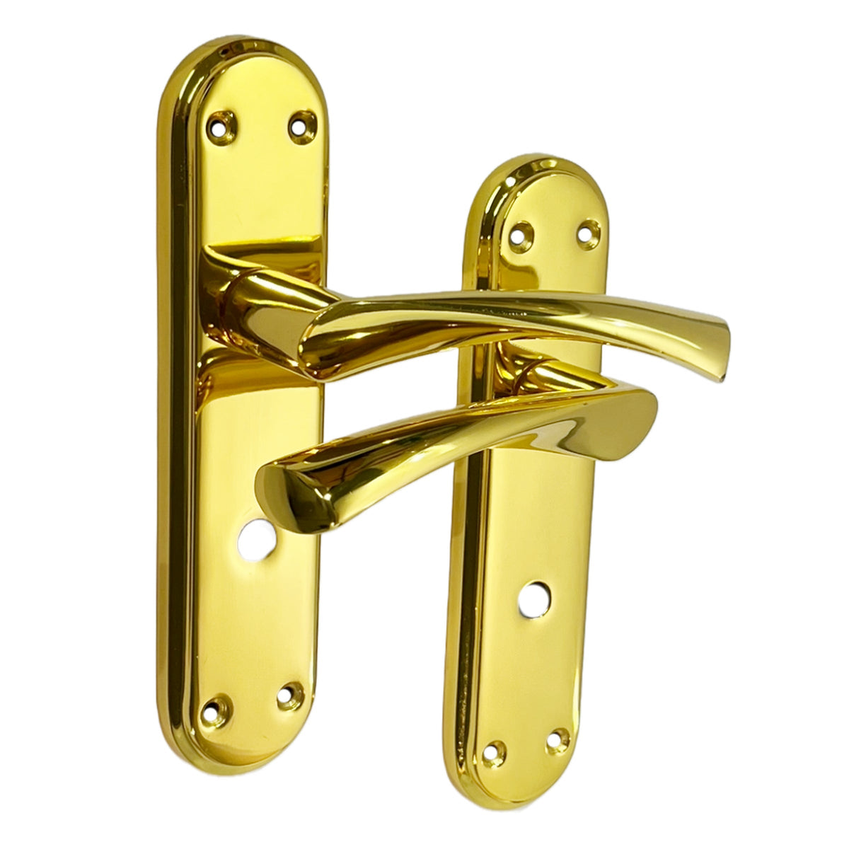 Marketplace JPG companion for Genova Door Handles Polished Brass Twist Lever Bathroom Lock on Modern Marina Backplate