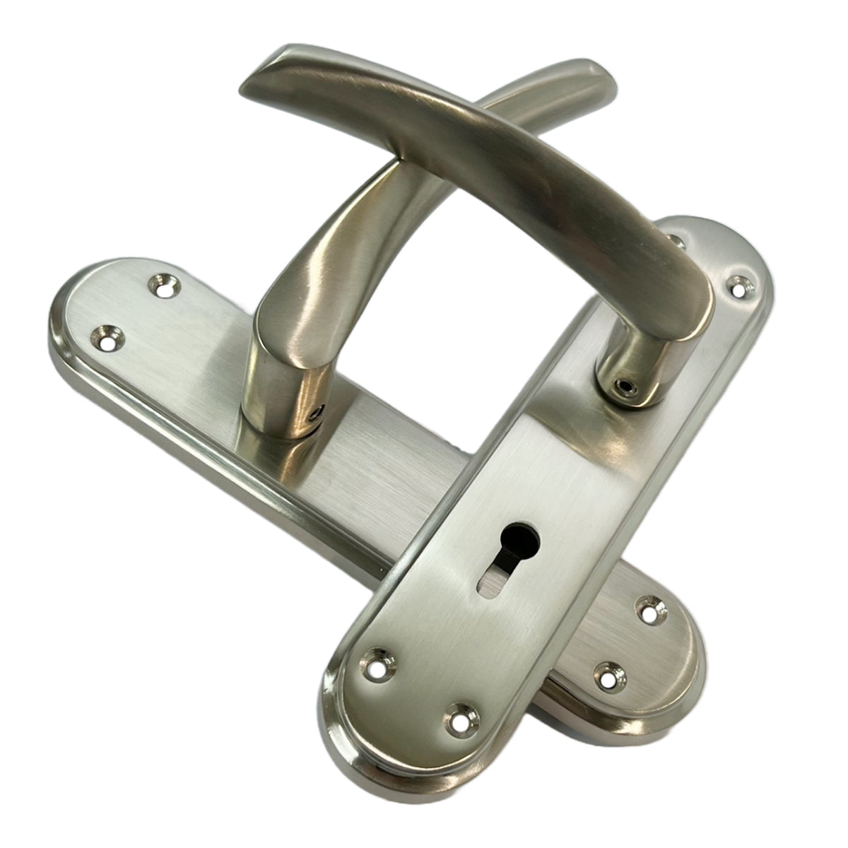 Marketplace JPG companion for Genova Door Handles Satin Twist Lever Lock on Modern Marina Backplate