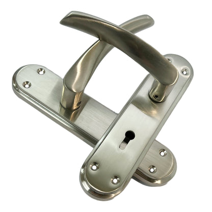 Marketplace JPG companion for Genova Door Handles Satin Twist Lever Lock on Modern Marina Backplate