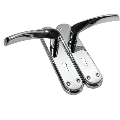 Marketplace JPG companion for Genova Door Handles Polished Chrome Twist Lever Lock on Modern Marina Backplate