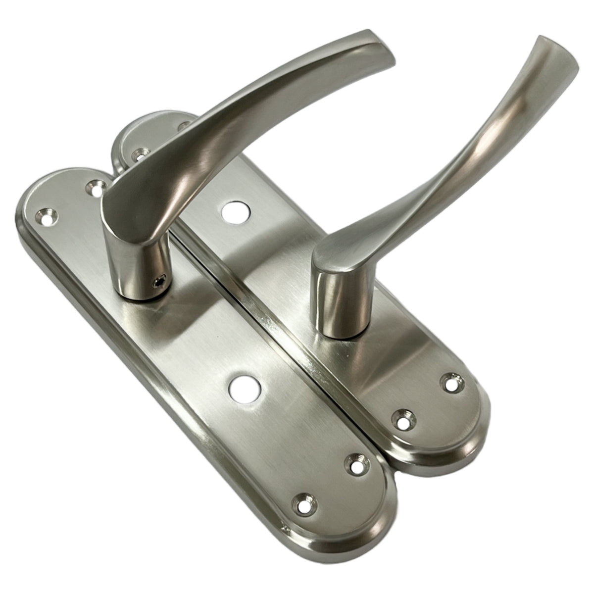 Marketplace JPG companion for Genova Door Handles Satin Twist Lever Bathroom Lock on Modern Marina Backplate