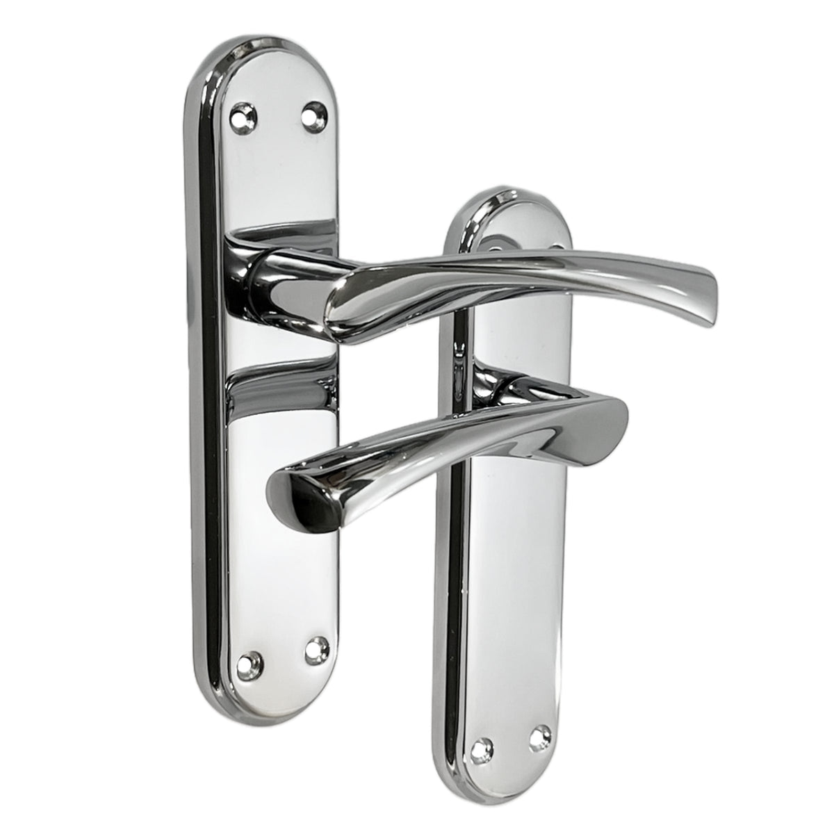 Marketplace JPG companion for Genova Door Handles Polished Chrome Twist Lever Latch on Modern Marina Backplate