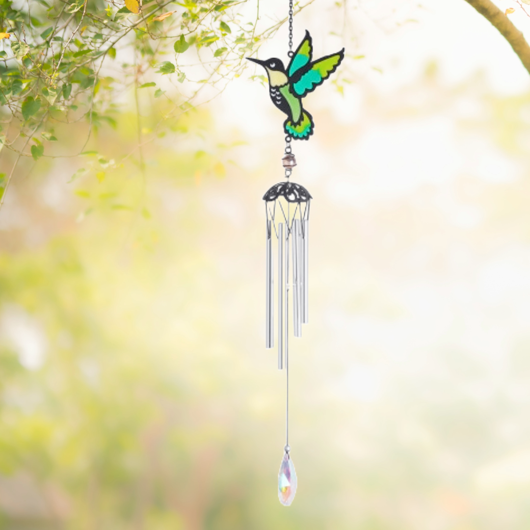 Carillon à vent colibri effet vitrail