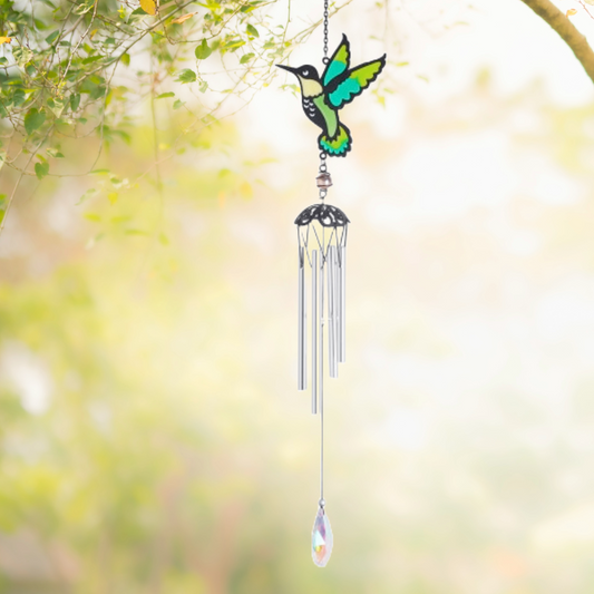 Stained Glass Effect Hummingbird Wind Chime